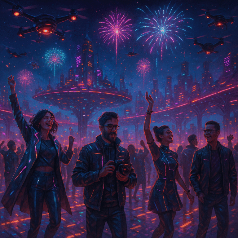 Prompts para Crear Ilustraciones de Festividades Futuristas con IA