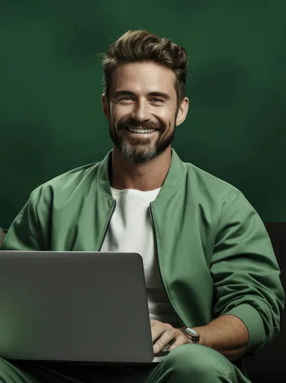 hombre con una macbook sin marca