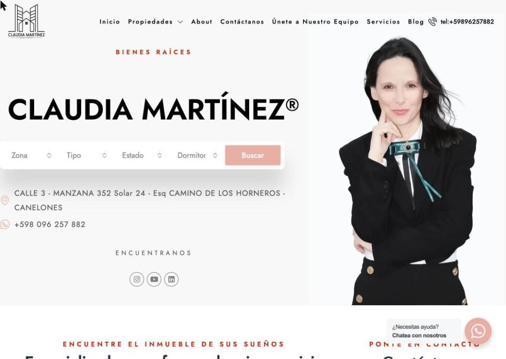 Sitio web de Propiedades Claudia Martínez diseñado por Humanky